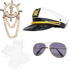 5Pcs Sailor Captain Hat Costume Set Yacht Party Accessories Gloves Badge Glasses