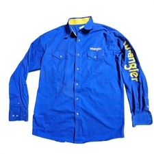 Vintage Wrangler Mens Long Sleeve Button Up Western Shirt Logo LT Cowboy Y2K