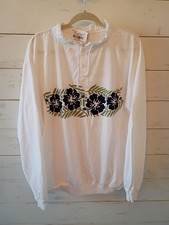 New CRAZY SHIRTS Hawaii 1/4 Pullover Hibiscus Made In USA Cotton XL White Navy