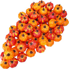 64 Pcs Mini Orange Foam Pumpkins 1.4" Fall Decor for Thanksgiving DIY