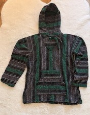 Mexican Baja Hoodie - Large - Green/Brown Striped "Drug Rug" - Artesanias F.R.