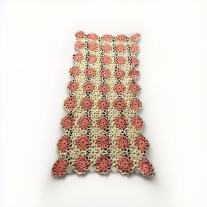 Vintage Hand Crochet Table Runner 35x27 Pink Yellow Floral Medallion Mid Century
