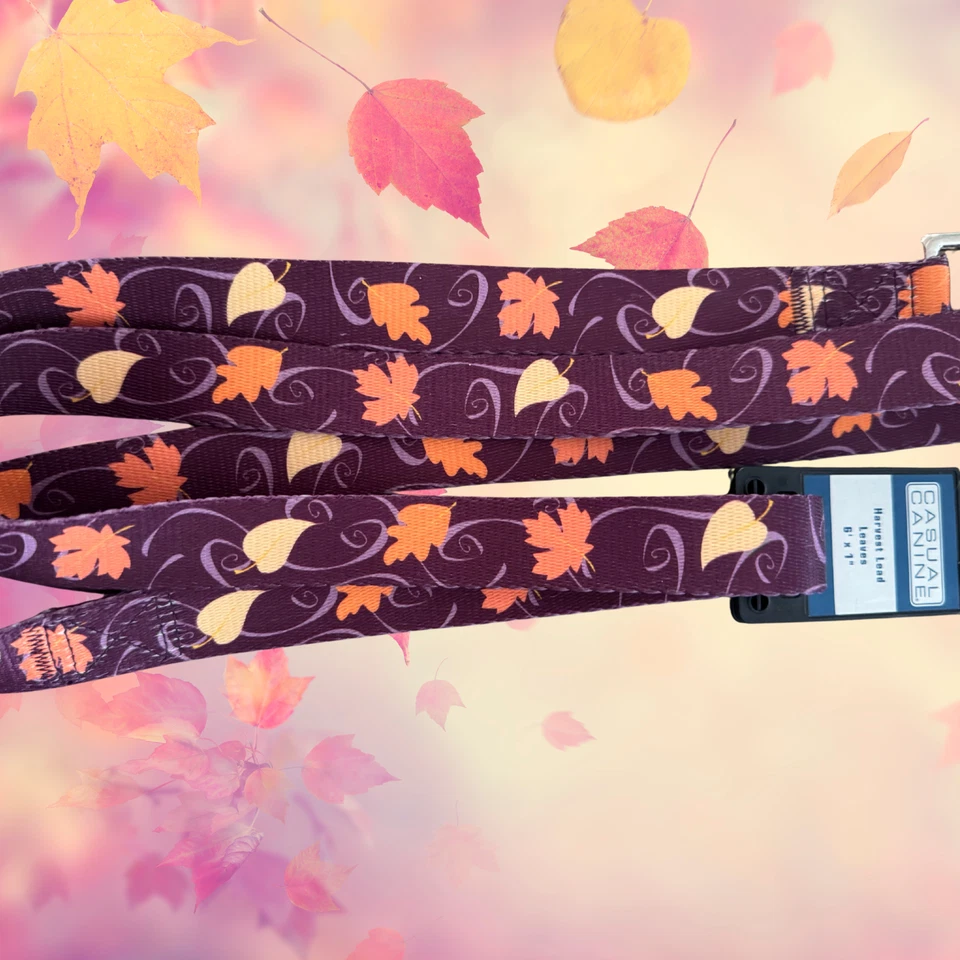 Correa de perro de otoño cachorro hojas de otoño hoja de plomo 6'x1" regreso a la escuela níquel giratorio Foto 2 de 4