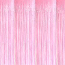 Pink Foil Fringe Curtain Backdrop 4 Pack 3.28x6.56Ft Metallic Tinsel Decor