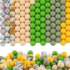 150Pcs Mixed Color 15mm Silicone Beads for Keychain Making Yellow Green Flower