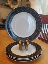 Spode Home 7.5" Salad/Dessert Plates RETROSPECT Set of 4 Black on White EUC 