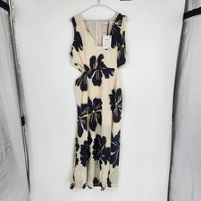 Mango Large Ecru Blue Floral Print Cutout Sleeveless Maxi Dress NWT