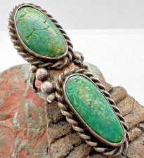 Vintage SOUTHWESTERN TWO-STONE GREEN TURQUOISE RING sterling silver size 5