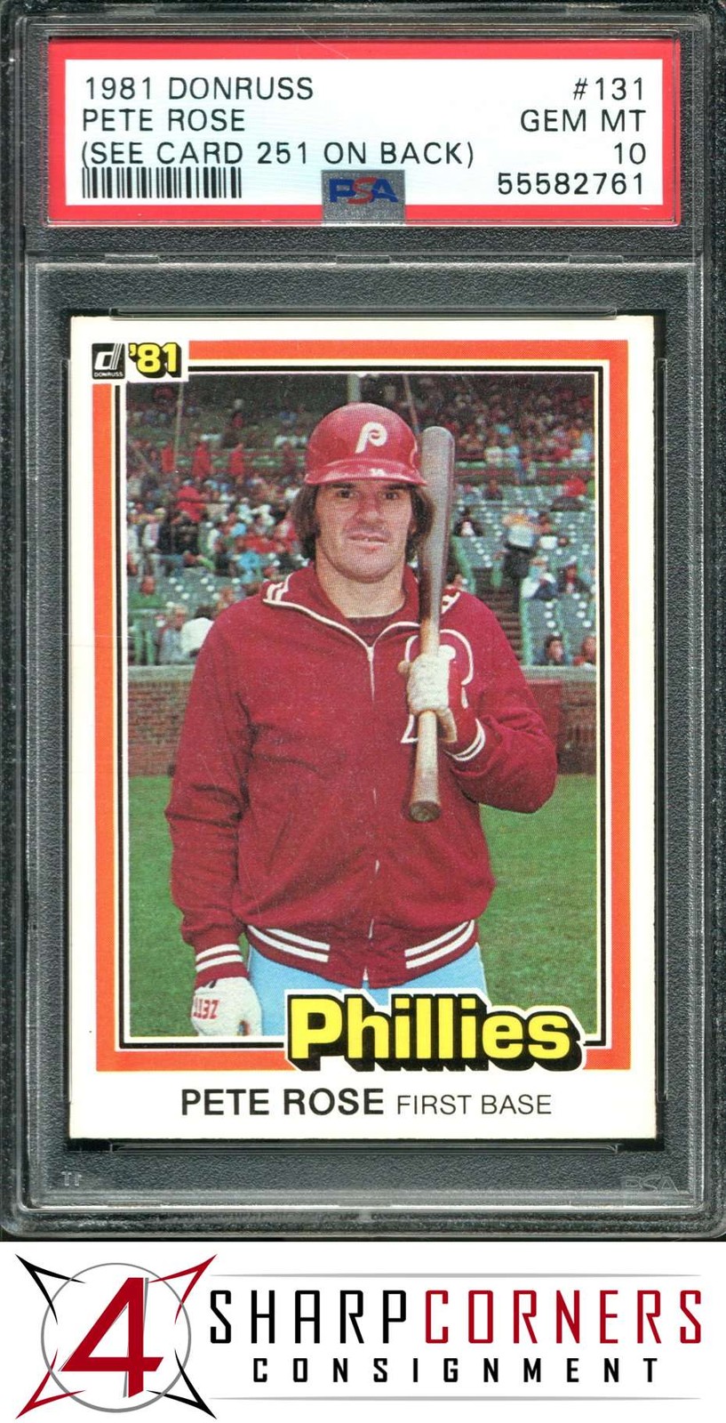 1981 DONRUSS #131 PETE ROSE SEE CARD 251 ON BACK PSA 10