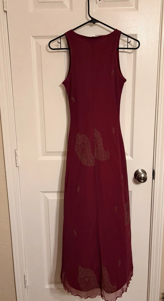 Vestido para mujer LA BELLE vintage estampado parselay borgoña talla pequeña hecho en EE. UU. años 90 Foto 2 de 4