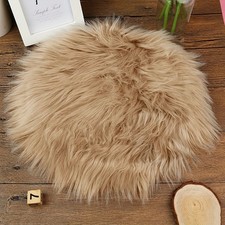 Round Faux Fur Area Rug, Lightweight Polyester and Acrylic Flat Weave, Machine W