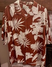 Tommy Bahama Men's Size XL Rust Red Floral Silk Hawaiian Button Front Camp Shirt