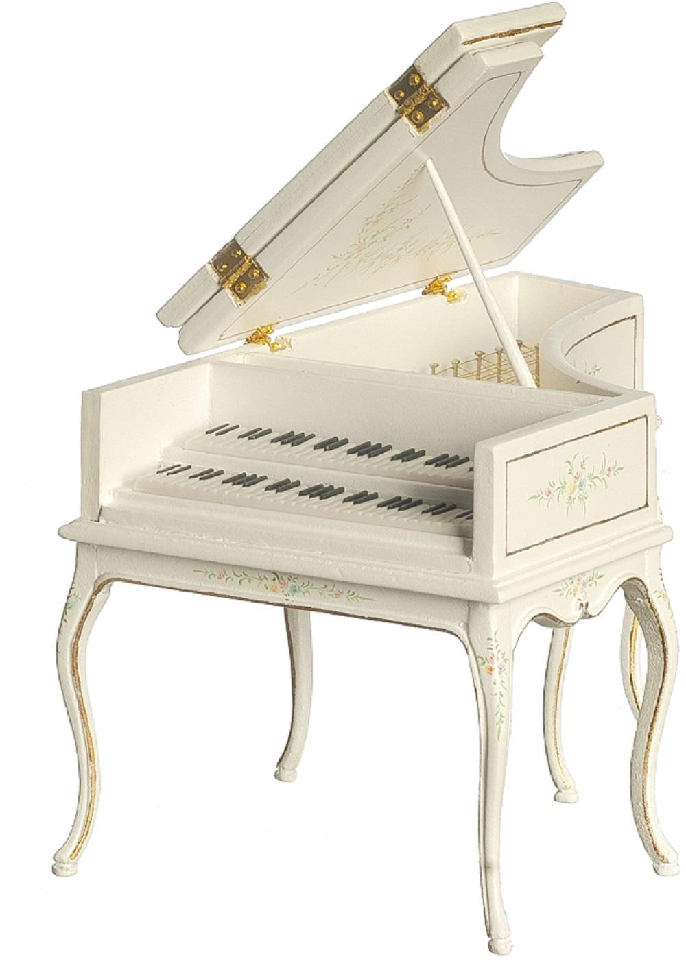 Dolls House Grand Piano French Baroque White JBM Music Room Furniture 1:12 Scale