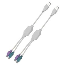 2 Pcs USB to PS/2 Adapter, USB A Male to Dual PS/2 Female Converter, White