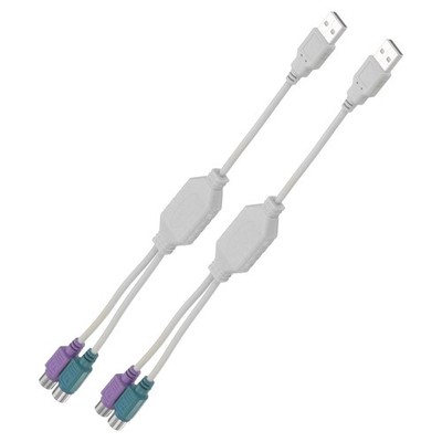 2 Pcs USB to PS/2 Adapter, USB A Male to Dual PS/2 Female Converter, White