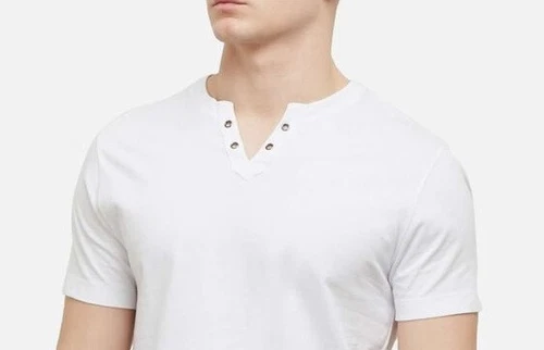 Kenneth Cole Men's Eyelet Henley T-Shirt White Size Small - Picture 2 of 4