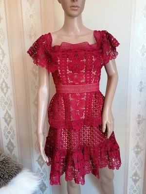 SELF PORTRAIT Damen Kleid DRESS wie NEU Rot EDEL Abendkleid UK 6 XS 34 Cocktail