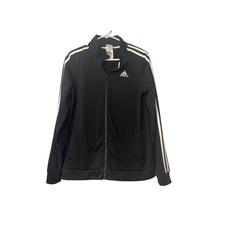 Adidas Kids Track Jacket Black White 3 Stripe Zip Up Full Zip Athleisure Size XL