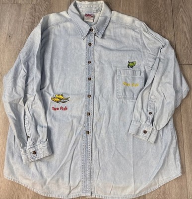 Vintage Dr Seuss Brand One Fish Two Fish Button Down Denim Shirt Size 22/24W