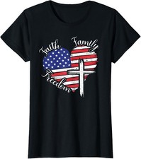Faith Family Freedom Heart Christian July 4 Ladies' Crewneck T-Shirt