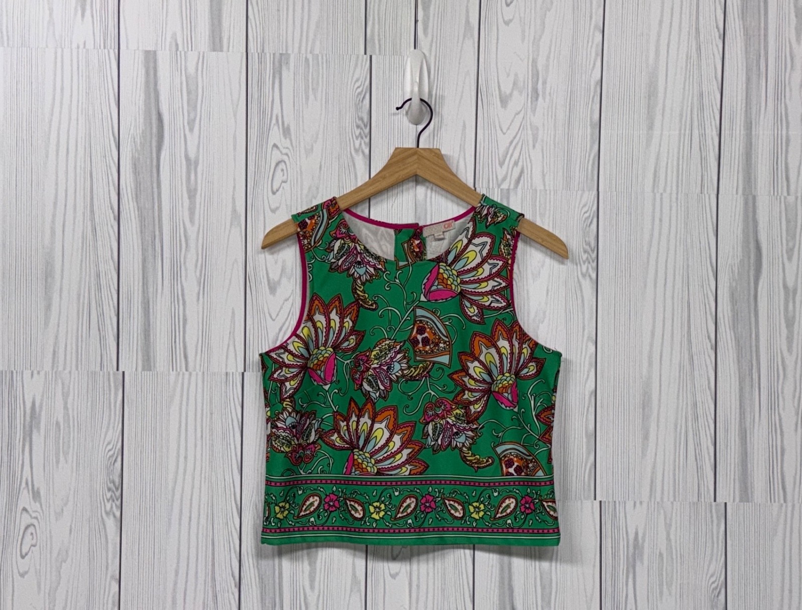 Gianni bini blouse womens size medium sleeveless green patterned top