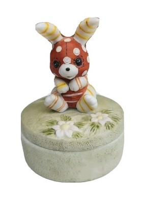 VTG 80s 'Jody's World' Whimzy Polka Dot & Stripes Bunny Porcelain Trinket Box EC