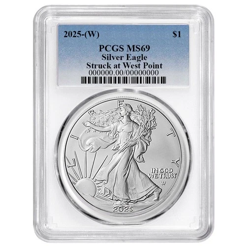 2025 (W) $1 American Silver Eagle PCGS MS69 Blue Label White Frame