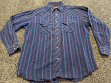 Vintage Wrangler Western Striped Distress Mens Pearl Snap Shirt XL 17 X 17.5