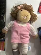 Eden Plush Stuffed Doll Toy with Pink Dress, Striped Outfit, Soft Cuddly Figure