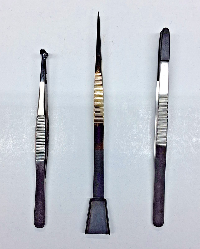 Lot of 3 types of tweezers - Pearl/gem, Nylon cup & teflon shovel