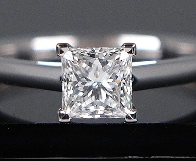 $17K De Beers Platinum 1.01ct E SI1 Princess Diamond Solitaire Engagement Ring