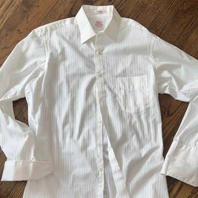 JOHN HENRY Men's White Striped Fitted Dress Shirt 16 34/35 70% Polyester Cotton