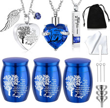 Set of 6 Cremation Urn Necklaces for Ashes - Blue Keepsake Holders