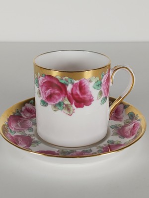 Toskanische Fine Bone China Rosenmuster vergoldet Kaffeetasse und Untertasse
