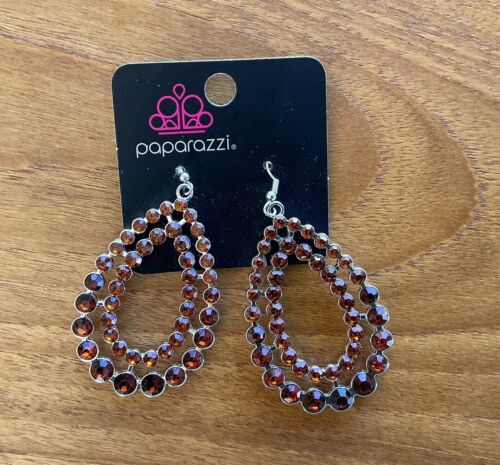 Paparazzi Dangle Earrings Statement Jewelry Topaz Garnet Rhinestones Teardrop