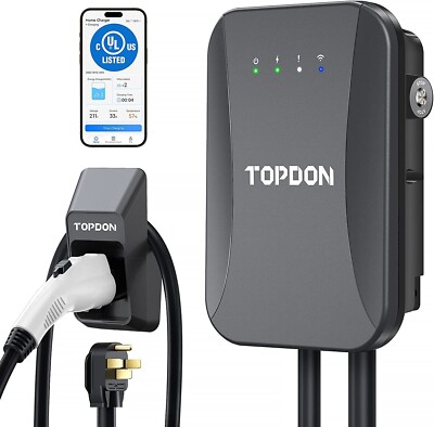 Topdon Level 2 WallBox J1772 EV Charger 40Amp NEMA 14-50 25ft Charging Cable  aj