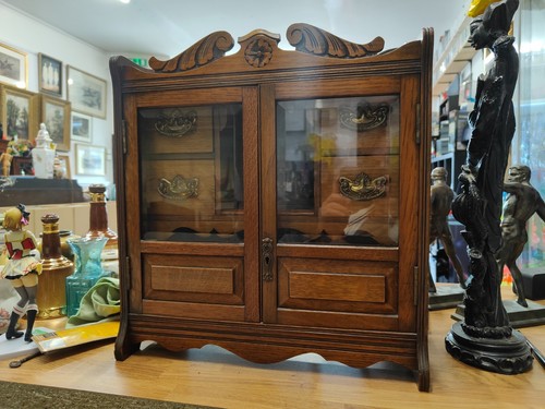 Antique Victorian or Edwardian Oak Smokers Cabinet Complete
