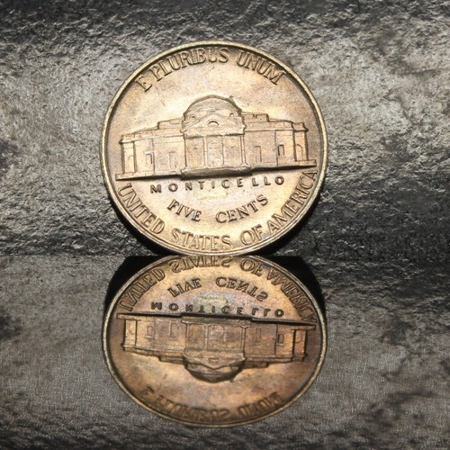 1960 Jefferson Nickel From OBW with Blue, Purple and Orange Toning. BU - Picture 2 of 2