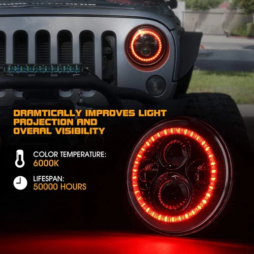 For 2018-2025 Jeep Wrangler JL Gladiator JT LED Headlights Red Halo + Fog Lights - Picture 3 of 23