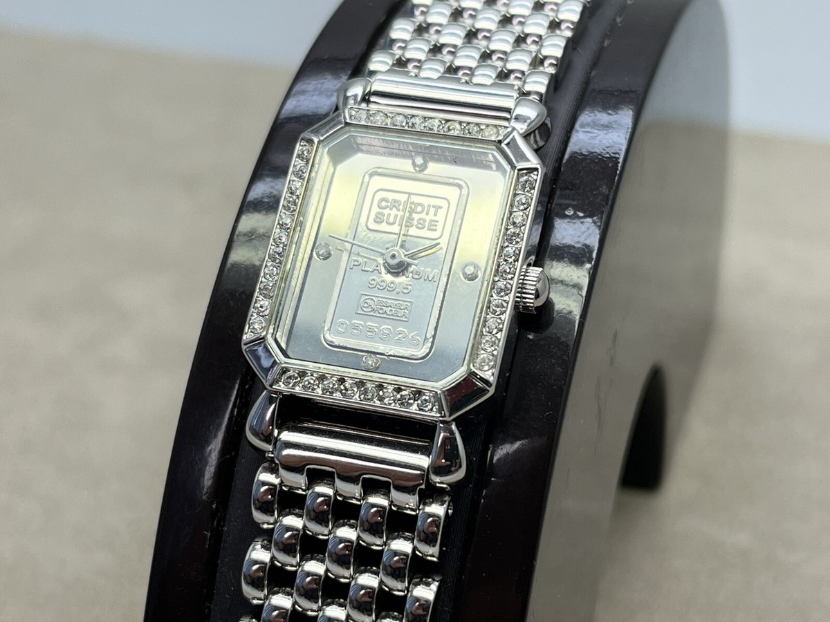 Credit Suisse 999 Platinum Womens CZ Diamond Accent Valcambi