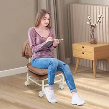 Modern Rolling Stool with Back Rest Heavy Duty Rolling Stool Roller Chair Brown