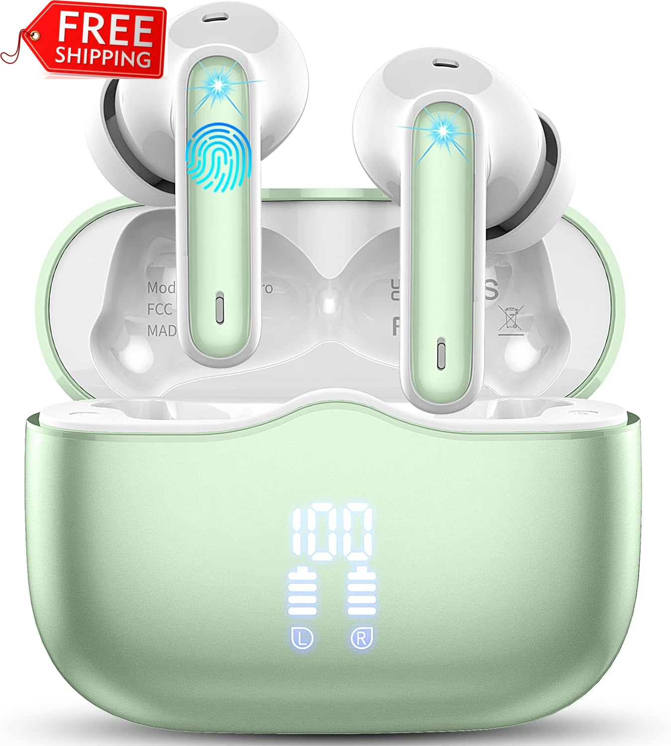 Wireless Earbuds with Bluetooth 5.3 HiFi Stereo Deep Bass 4Mics ENC 50H Playtime-image