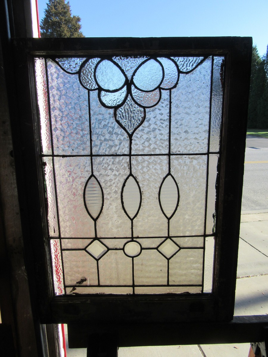 ANTIQUE STAINED GLASS WINDOW WITH BEVELS ~ 24 X 32