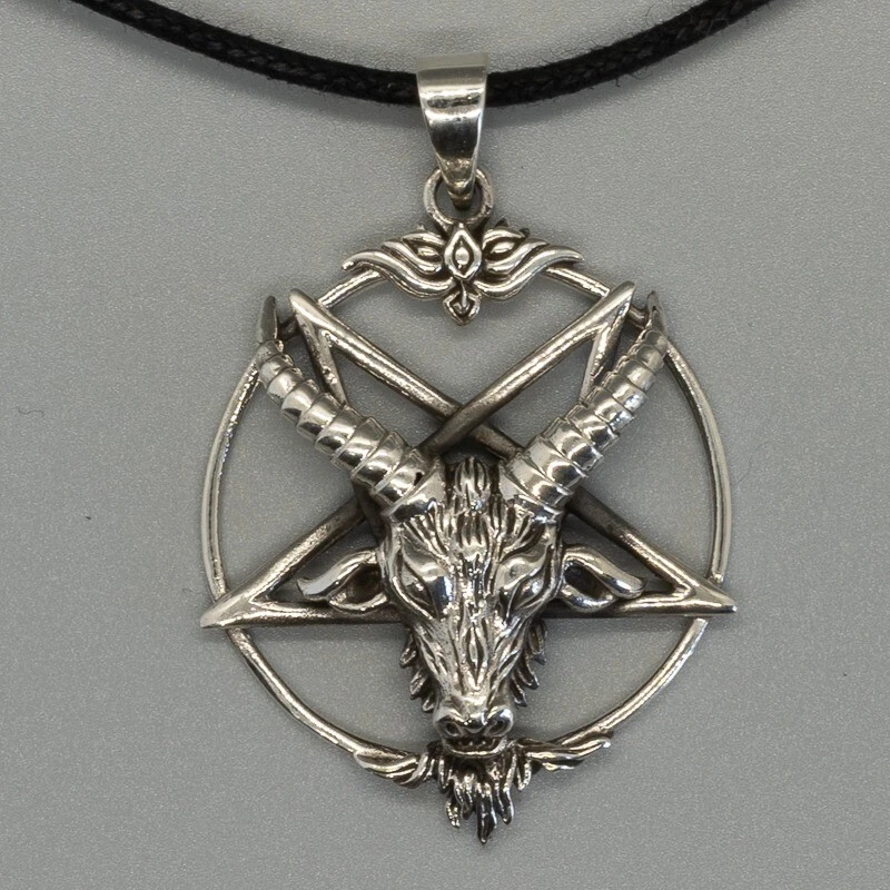 Baphomet Satan Devil Worship Goat Occult Pentagram Pendant 925 silver necklace