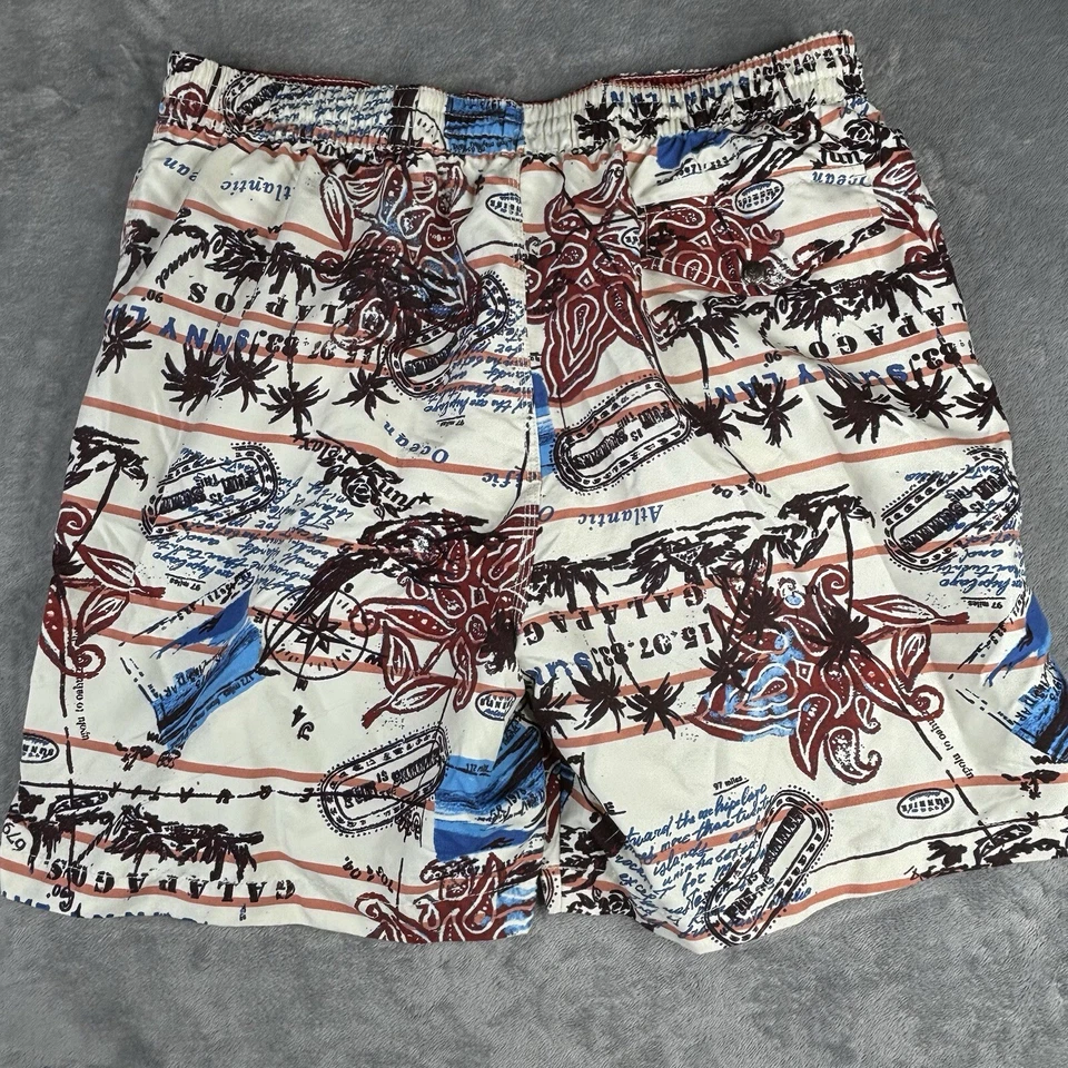 Caribbean Joe Swim Trunks Mens 36 x 7 XL  Nylon White Red Galapagos Ocean Travel - Image 3 of 4