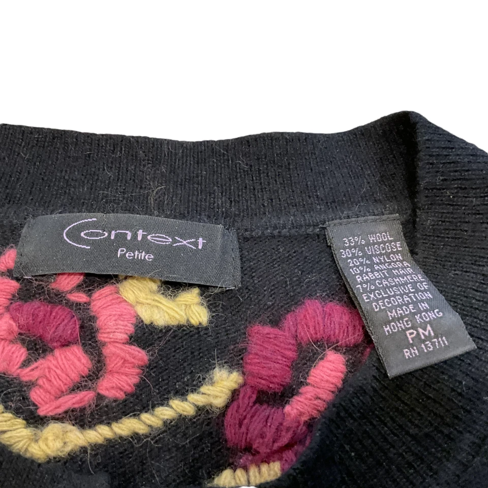 Cárdigan Suéter Lord & Taylor PM Context Negro Púrpura Rosa Floral Mascota Mediano Foto 3 de 4