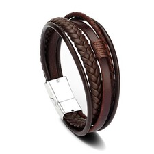 Herren Leder Armband Schmuck Schwarz Braun Silber Edelstahl Magnetverschluss