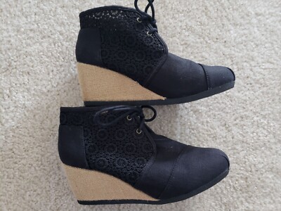 Bob s Sketchers Black Memory Foam Lace Up Wedge Booties Women US SZ 8.5
