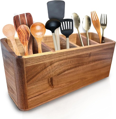 Large Kitchen Utensil Holder Organizer for Counter or Countertop, Wooden Storage