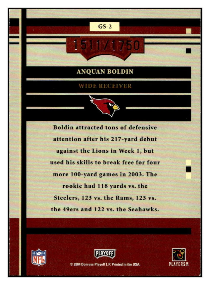 2004 Playoff Honors #GS-2 Anquan Boldin Game Day #/1750 - Image 2 of 2